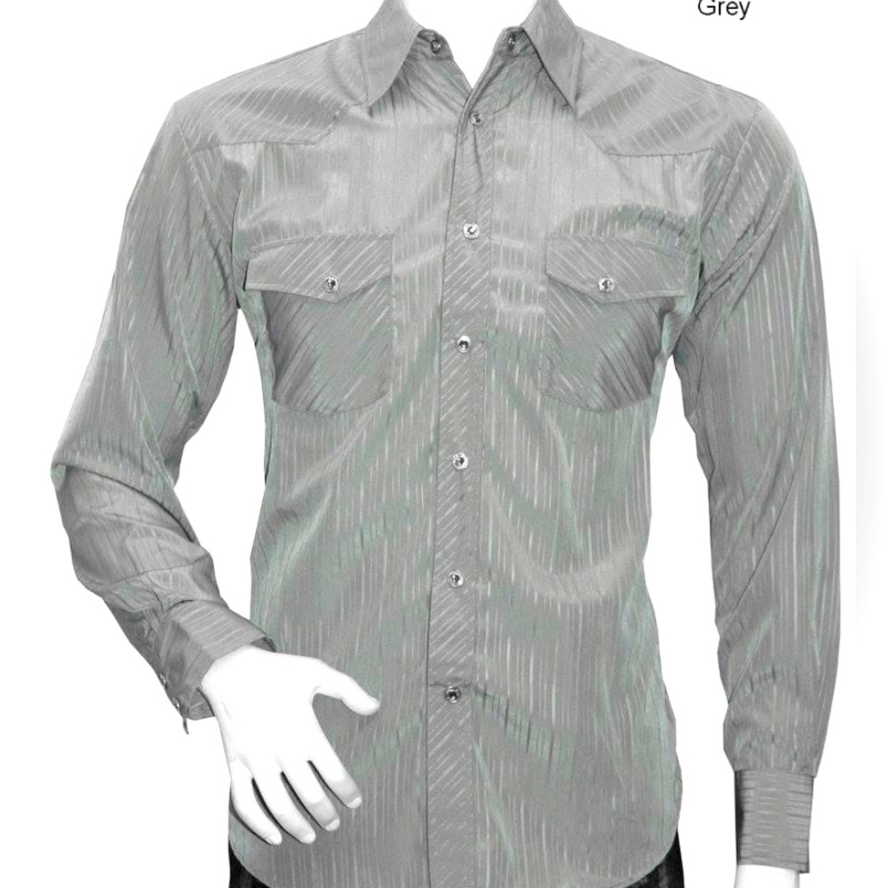 Men’s Solid Pin Stripe Western Snap Button Shirt in Grey Color